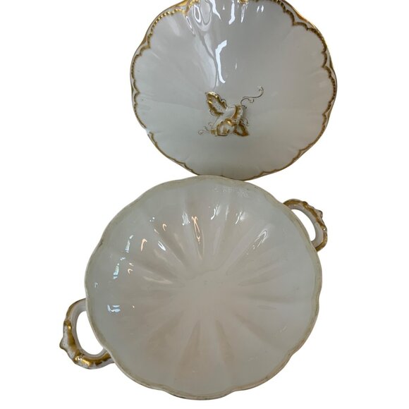 Antique Haviland France Limoges Covered Serving Dish With Gold Trim Chip H9078 - Picture 3 of 10